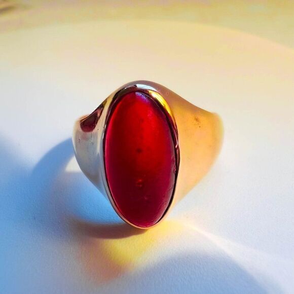 ANTIQUE GOLD- Georgian Era- Carnelian Ring- Size 8- 3cttw Cabochon -5.4g - Picture 10 of 16